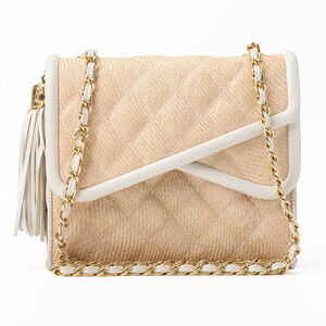 Chanel Matelasse fringed Double flap chain shoulder bag lambskin beige white